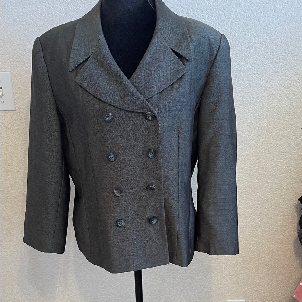 Kasper Double-Breasted Tailored Blazer - Charcoal Gray